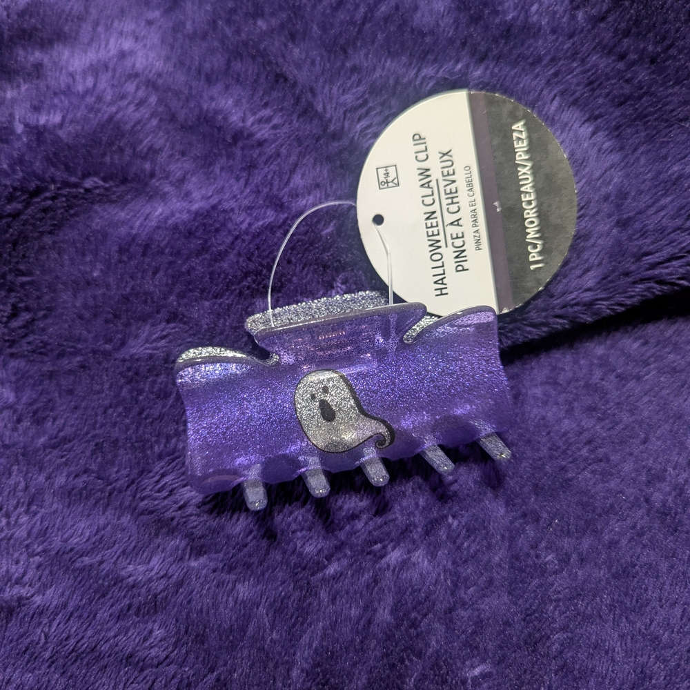 Purple Glitter Ghost Halloween Claw Clip
